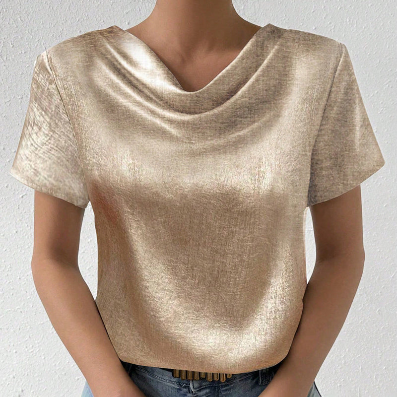 Estela - Blusa satinada con cuello drapeado