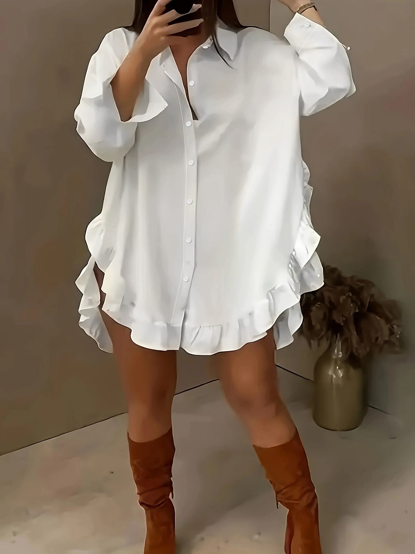 Luciana - Blusa camisera con volantes