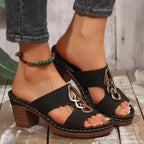 Iselina - Sandalias de verano con tacón cómodo y apliques metálicos