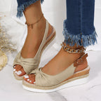 Camila - Sandalias de cuña con alpargata rosa