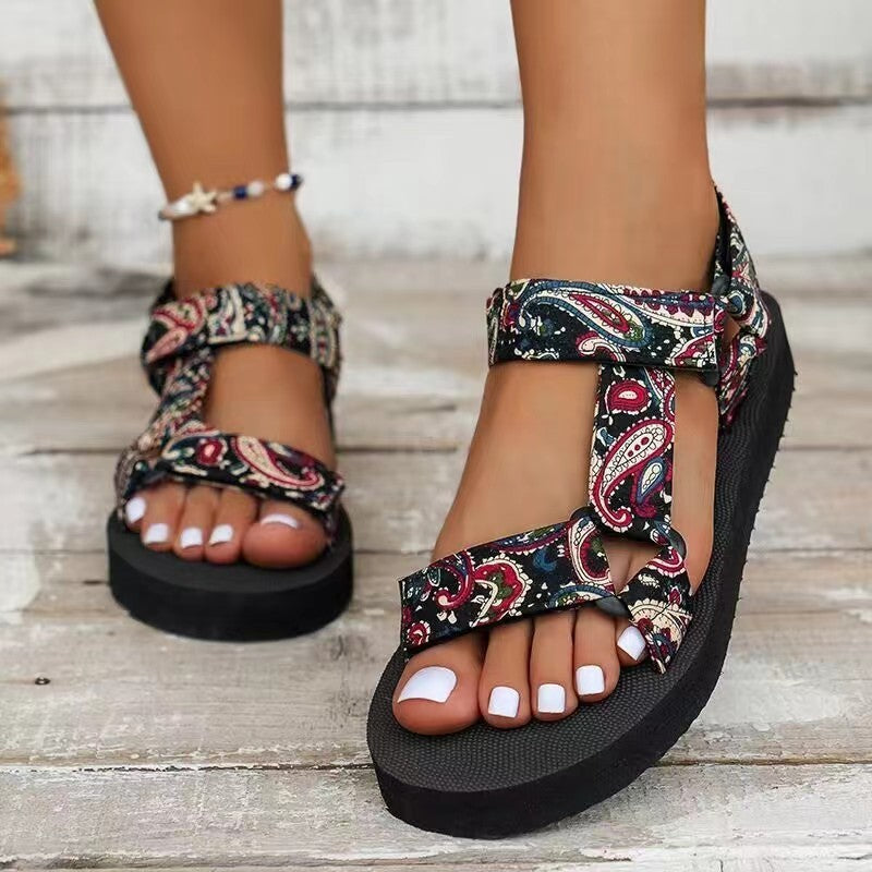 Avelina - Sandalias planas étnicas multicolor