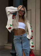 Bianyrah | Cárdigan casual con cerezas 3D