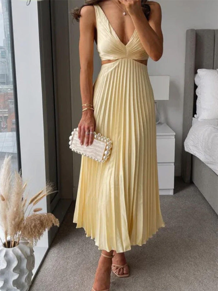 Julieta - Vestido maxi plisado con recorte