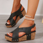 Carla - Sandalias de cuña de corcho con tiras cruzadas