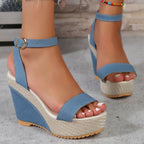 Lorena - Sandalias de verano con cuña de esparto y pulsera
