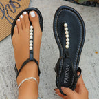 Carla - Sandalias planas con adorno de perlas