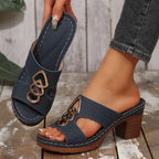 Iselina - Sandalias de verano con tacón cómodo y apliques metálicos