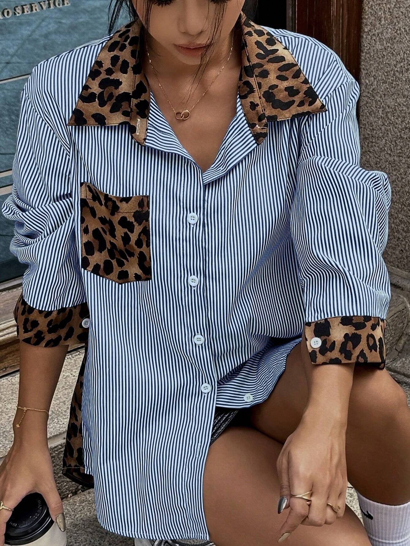 Isabella - Camisa de mujer a rayas con detalles animal print