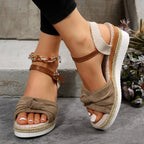 Reina - Sandalias de cuña con alpargata anudada