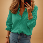 Lucía - Blusa de mujer con escote en V y volantes