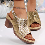 Fiorella - Sandalias de verano con tacón y acabado metalizado