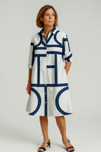 Teresa - Vestido camisero de mujer con estampado geométrico