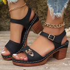 Camila - Sandalias de verano con tacón ancho y diseño perforado