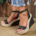 Lorena - Sandalias de verano con cuña de esparto y pulsera