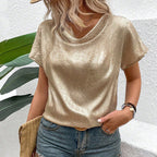 Estela - Blusa satinada con cuello drapeado