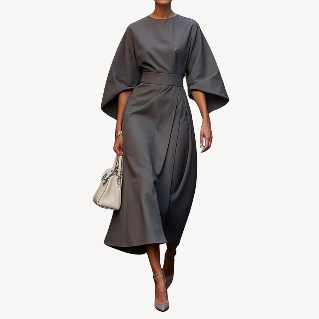 Valentina – Vestido midi con mangas amplias y cinturón para mujer