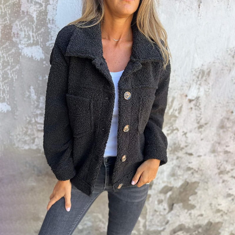 Camila - Chaqueta de mujer con efecto borrego y botones