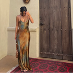 Laura - Vestido maxi de satén acuarela