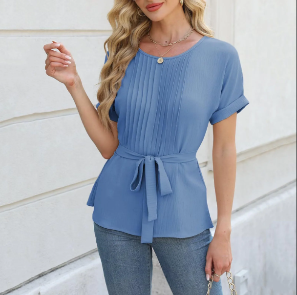 Leticia - Blusa plisada con cinturón