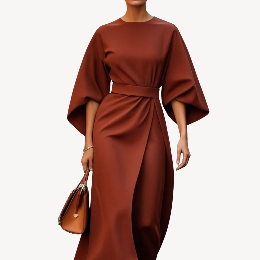 Valentina – Vestido midi con mangas amplias y cinturón para mujer